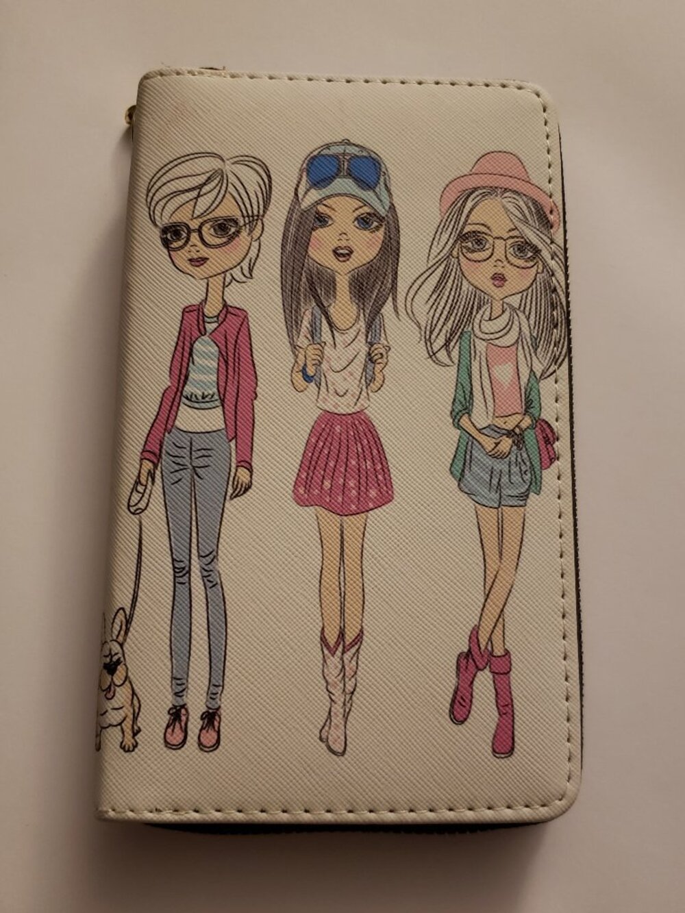 Multicolored Illustrated Fashionista Fashion Artsy Girl Wallet Wristlet Zippered